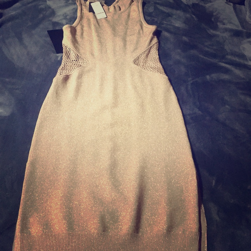 Bebe Gold Metallic Midi Knit Dress